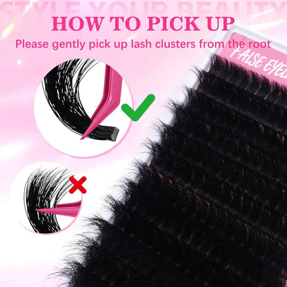 Fluffy Lash Clusters Thick 280D Volume Eyelash Clusters 12-25Mm Wispy Individual Lashes D Curly Cluster Eyelash Extensions DIY Lash Extension for Beginners