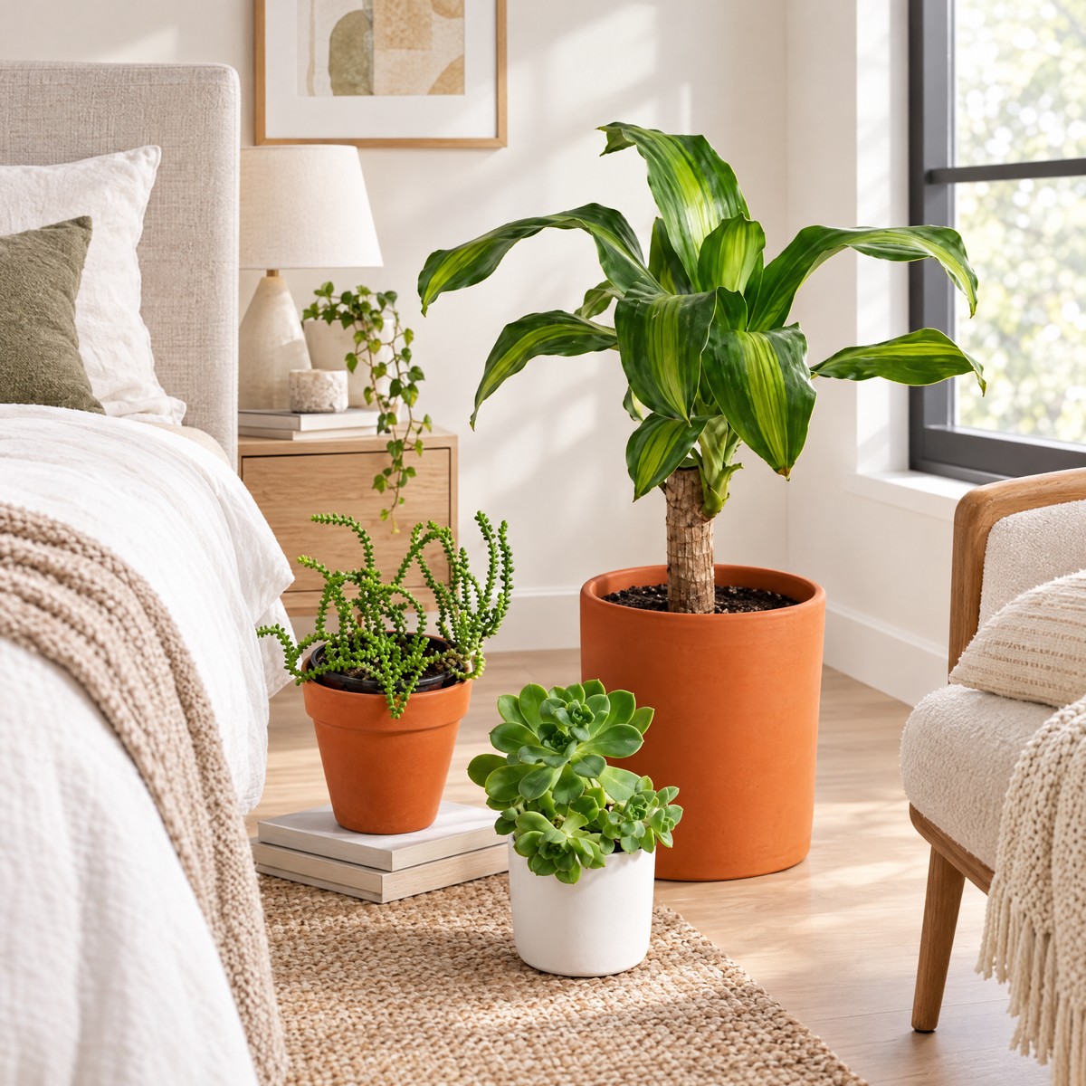 The Terracotta & White Planter Trio with Plants
